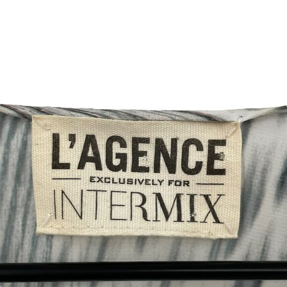 L’Agence x Intermix Blouse Long Sleeve Silky V-Neck Mixed Print Black Ivory | 0 - Picture 4 of 10